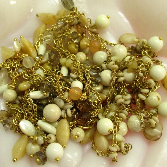 TRIFARI Milk Glass Crystal Gold Necklace Variety~ VINTAGE Gold Chain Beads - Picture 6 of 16
